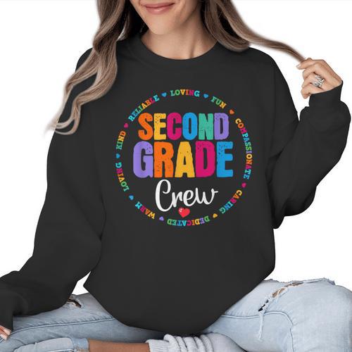 Second Grade Crew 2nd Back To School Teacher Team Squad Women Crewneck Sweatshirt - teacherstshirts.com UK