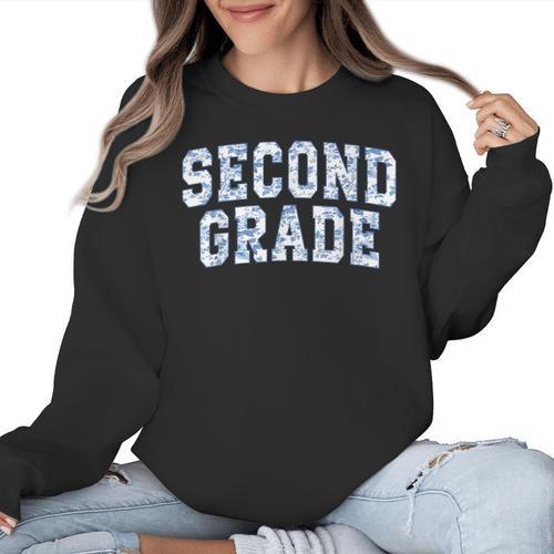 Second Grade Floral Blue Back To School 2nd Grade Teacher Women Crewneck Sweatshirt - teacherstshirts.com UK