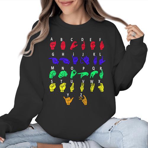 Sign Language Alphabet For ASL Interpreter Deaf Teacher Stud For Men Women Girls Kids Women Crewneck Sweatshirt - teacherstshirts.com