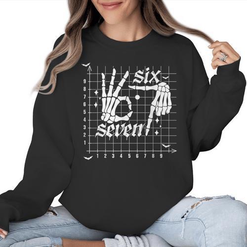 Six Seven Coordinate 67 Skeleton Math Teacher 67 Women Crewneck Sweatshirt - teacherstshirts.com