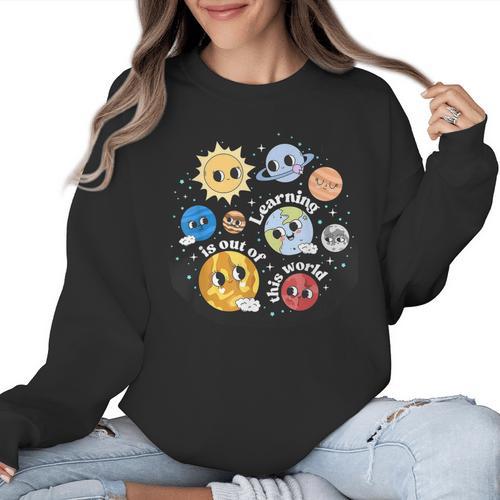 Solar System Learning Is Out Of This World Science Teacher Women Crewneck Sweatshirt - teacherstshirts.com