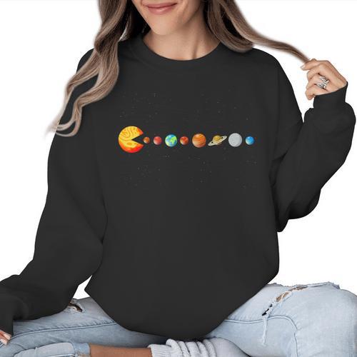 Solar System Teacher Video Games Sun Eating Planets Women Crewneck Sweatshirt - teacherstshirts.com