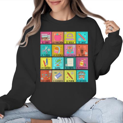 Spanish Teacher Back To School Maestra Dual Language Crew Women Crewneck Sweatshirt - teacherstshirts.com CA