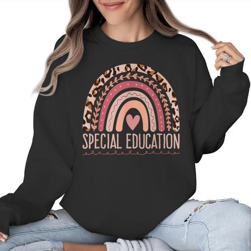 Special Education Shirt Teacher SPED Leopard Boho Rainbow Women Crewneck Sweatshirt - teacherstshirts.com