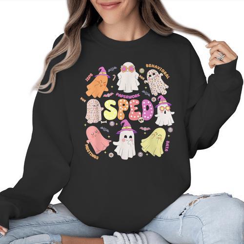 SPED Teacher Halloween Spooky Special Education Team Men Women Kids Women Crewneck Sweatshirt - teacherstshirts.com AU