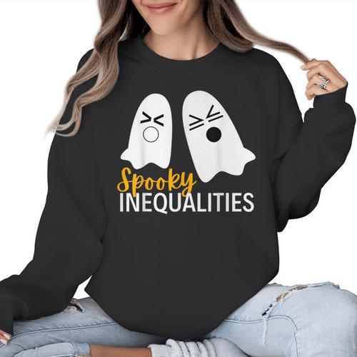 Spooky Ghost Inequalities Halloween Math Teacher Women Crewneck Sweatshirt - teacherstshirts.com