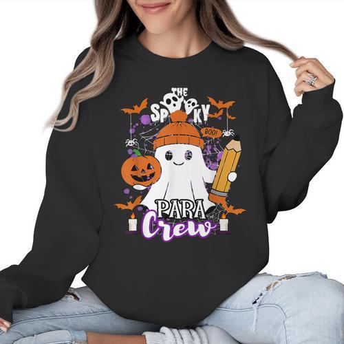 Spooky Para Crew Ghost Halloween Paraprofessional Teacher Women Crewneck Sweatshirt - teacherstshirts.com