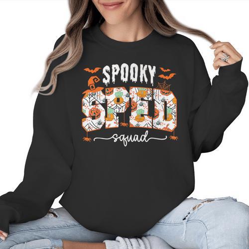 Spooky SPED Squad Special Education Teacher Halloween Ghost Women Crewneck Sweatshirt - teacherstshirts.com UK
