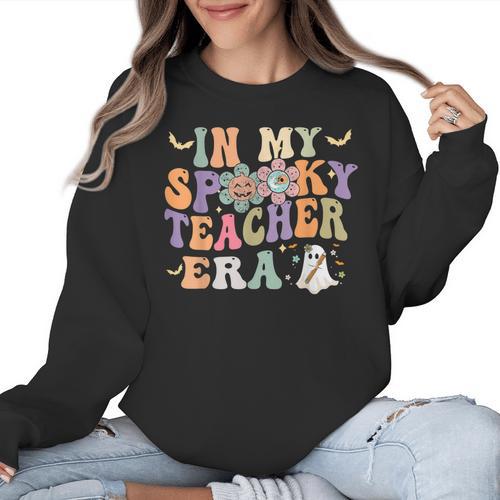 In My Spooky Teacher Era Groovy Hippie Retro Ghost Halloween Men Women Kids Women Crewneck Sweatshirt - teacherstshirts.com