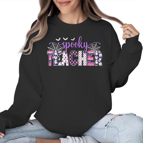 Spooky Teacher Halloween Costume Women Spooky Teacher Women Crewneck Sweatshirt - teacherstshirts.com CA