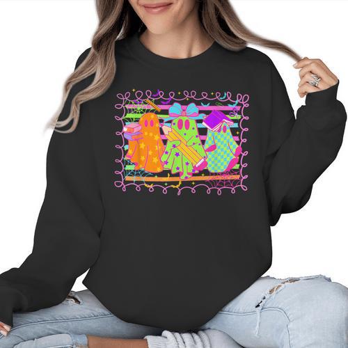 Spooky Teacher Halloween Ghost Fall Autumn Season Women Women Crewneck Sweatshirt - teacherstshirts.com AU
