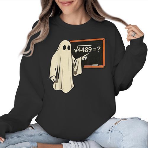 Square Root 67 Ghost Math Teacher 4489 Meme Halloween Women Crewneck Sweatshirt - teacherstshirts.com