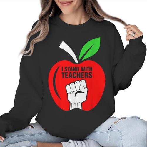 I Stand With Teachers Tshirt Women Crewneck Sweatshirt - teacherstshirts.com UK