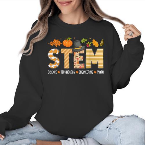 STEM Teacher Thanksgiving Grateful Educator Science Class Women Crewneck Sweatshirt - teacherstshirts.com CA