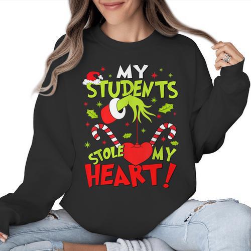 My Students Stole My Heart Teacher Holiday Merry Christmas Women Crewneck Sweatshirt - teacherstshirts.com AU