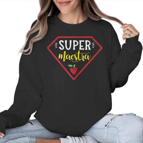 Super Heroe Maestra Espanol Spanish Super Teacher Women Crewneck Sweatshirt - teacherstshirts.com AU