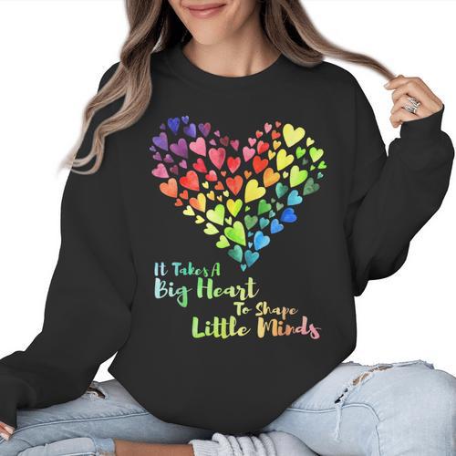 It Takes A Big Heart To Shape Little Minds Teacher Student Men Women Kids Women Crewneck Sweatshirt - teacherstshirts.com AU