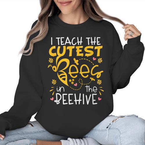 I Teach The Cutest Bees In The Beehive Teacher Women Crewneck Sweatshirt - teacherstshirts.com AU