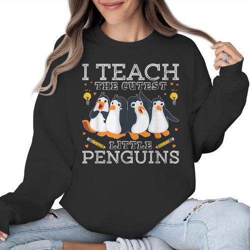 I Teach The Cutest Little Penguins Cute School Teacher Tee Women Crewneck Sweatshirt - teacherstshirts.com UK