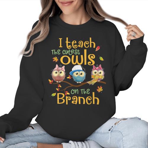 I Teach The Cutest Owls On The Branch Teacher Fall Autumn Women Crewneck Sweatshirt - teacherstshirts.com