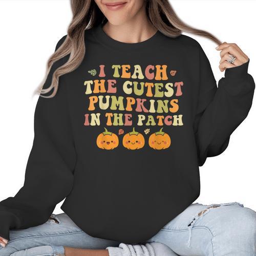 I Teach The Cutest Pumpkins In The Patch Fall Season Teacher Women Crewneck Sweatshirt - teacherstshirts.com DE