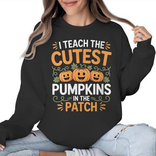 I Teach The Cutest Pumpkins In The Patch Halloween Teacher Women Crewneck Sweatshirt - teacherstshirts.com
