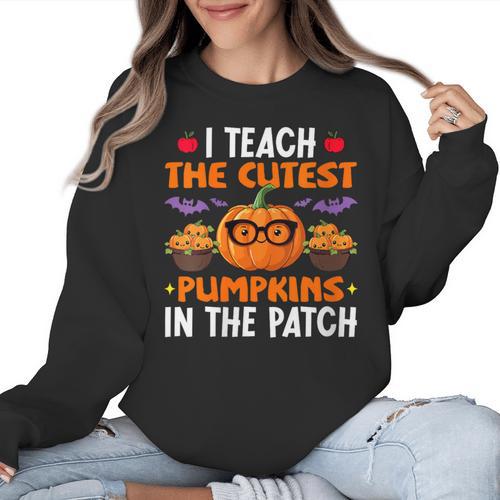 I Teach The Cutest Pumpkins In The Patch Halloween Teacher Women Crewneck Sweatshirt - teacherstshirts.com AU