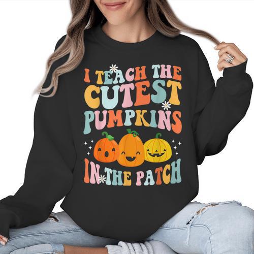 I Teach The Cutest Pumpkins In The Patch Teacher Women Crewneck Sweatshirt - teacherstshirts.com