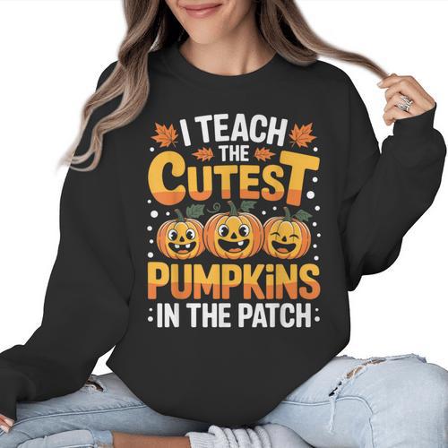 I Teach The Cutest Pumpkins Shirt Teachers Halloween Women Crewneck Sweatshirt - teacherstshirts.com CA