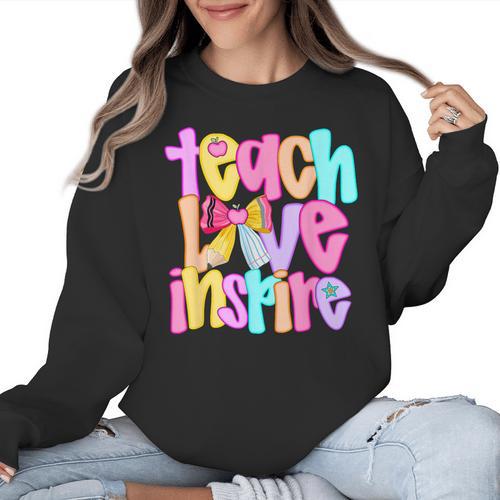 Teach Love Inspire Preppy Back To School Teacher Women Women Crewneck Sweatshirt - teacherstshirts.com AU