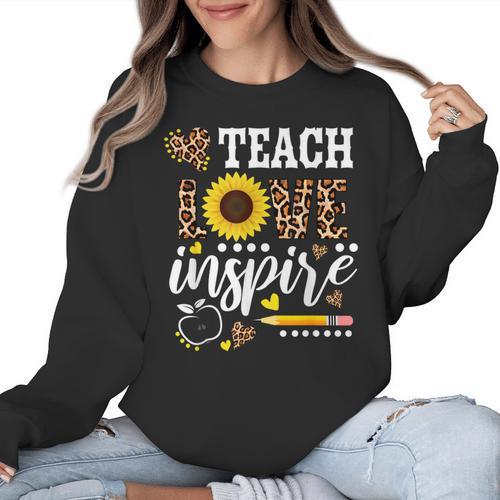 TEACH LOVE INSPIRE Teacher Sunflower Appreciation Women Crewneck Sweatshirt - teacherstshirts.com UK