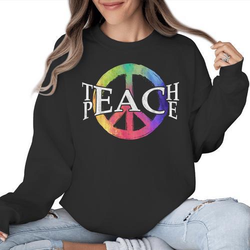 Teach Peace For Teachers And Educators Counselor Women Crewneck Sweatshirt - teacherstshirts.com UK