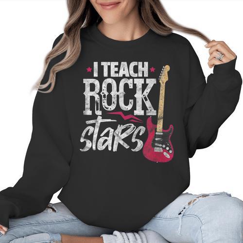 I Teach Rock Stars Music Teacher Guitar Player Women Crewneck Sweatshirt - teacherstshirts.com CA
