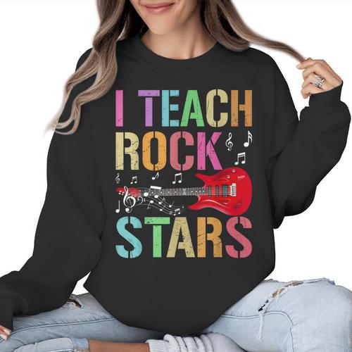 I Teach Rockstars Band Vibes Teacher Rocks My Music Teaching Women Crewneck Sweatshirt - teacherstshirts.com