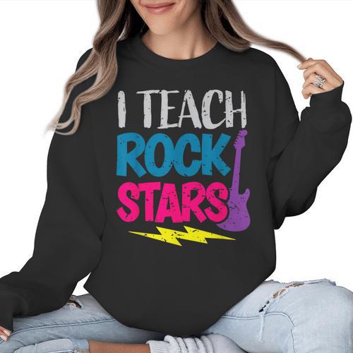 I Teach Rockstars Tee Orchestra Music Teacher Back To School Women Crewneck Sweatshirt - teacherstshirts.com AU