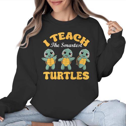 I Teach The Smartest Turtles Thanksgiving Proud Teacher Job Women Crewneck Sweatshirt - teacherstshirts.com AU
