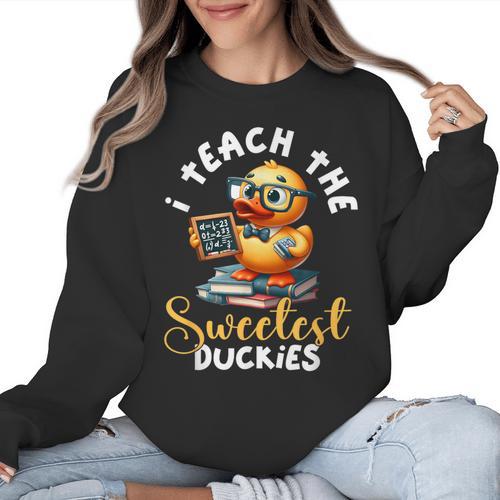 I Teach The Sweetest Duckies Teacher Rubber Duck Teaching Women Crewneck Sweatshirt - teacherstshirts.com DE