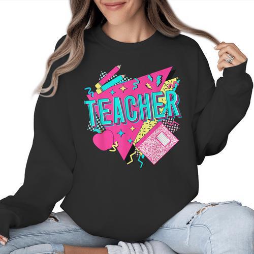 Teacher 90s Retro Colorful Teacher Of The 90s Back To School Women Crewneck Sweatshirt - teacherstshirts.com UK