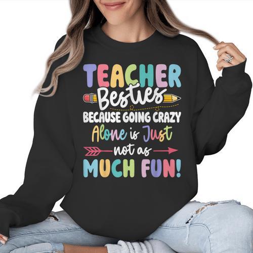 Teacher Besties Matching Teacher Besties Women Crewneck Sweatshirt - teacherstshirts.com AU