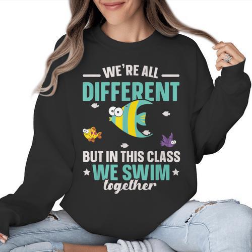 Teacher We All Different But In This Class We Swim Together Women Crewneck Sweatshirt - teacherstshirts.com AU