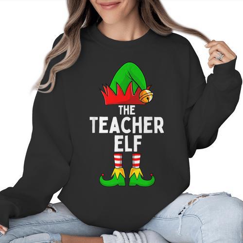 Teacher Elf Matching Family Christmas Women Men Women Crewneck Sweatshirt - teacherstshirts.com CA