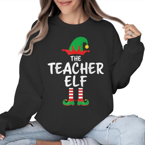 The Teacher Elf Matching Family Christmas Women Crewneck Sweatshirt - teacherstshirts.com AU
