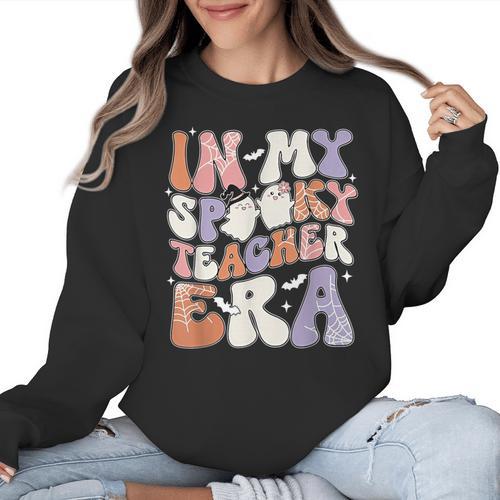 Teacher Halloween In My Spooky Teacher Era Retro Groovy Women Crewneck Sweatshirt - teacherstshirts.com AU