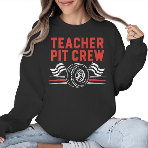 Teacher Pit Crew Race Car Driver Costume Men Women Kids Women Crewneck Sweatshirt - teacherstshirts.com AU