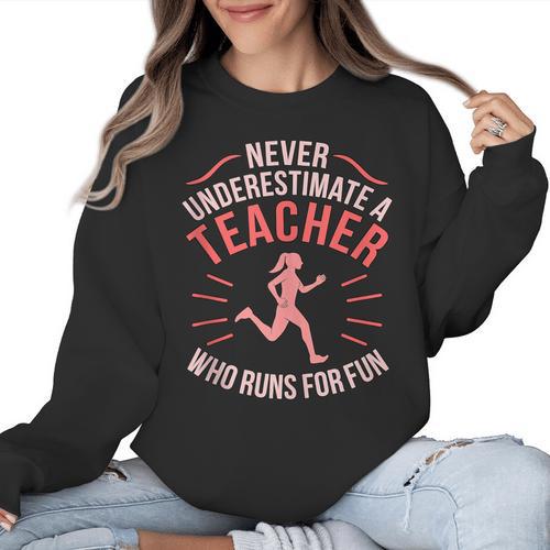 Teacher Who Runs Half Marathon Runner Running Lover Graphic Women Crewneck Sweatshirt - teacherstshirts.com CA