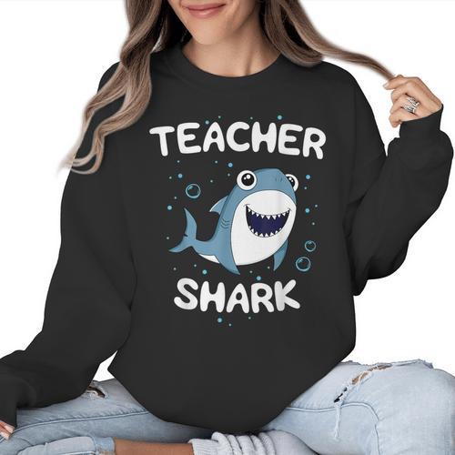 Teacher Shark Teaching Back To School Kindergarten Women Crewneck Sweatshirt - teacherstshirts.com AU