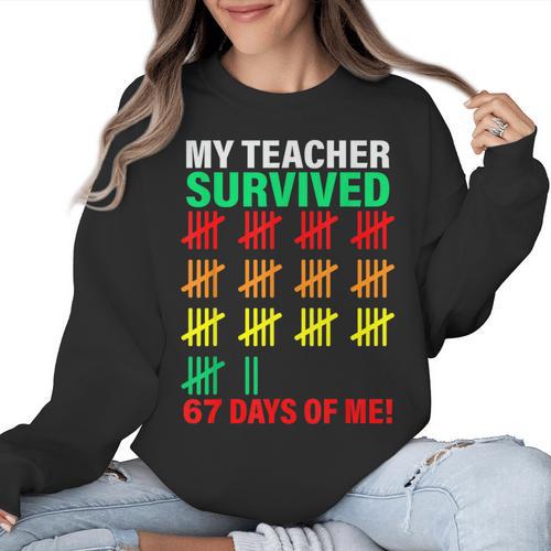 My Teacher Survived 67 Days Of Me School Kids Costume Women Crewneck Sweatshirt - teacherstshirts.com