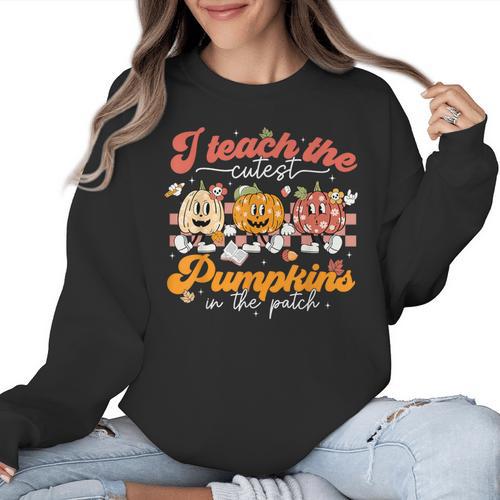 Teacher I Teach The Cutest Pumpkins In The Patch Fall Autumn Women Crewneck Sweatshirt - teacherstshirts.com DE