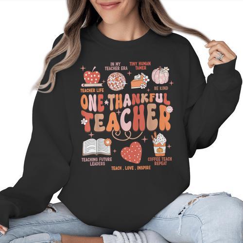Teacher Thanksgiving Shirt Women One Thankful Teacher Fall Women Crewneck Sweatshirt - teacherstshirts.com CA