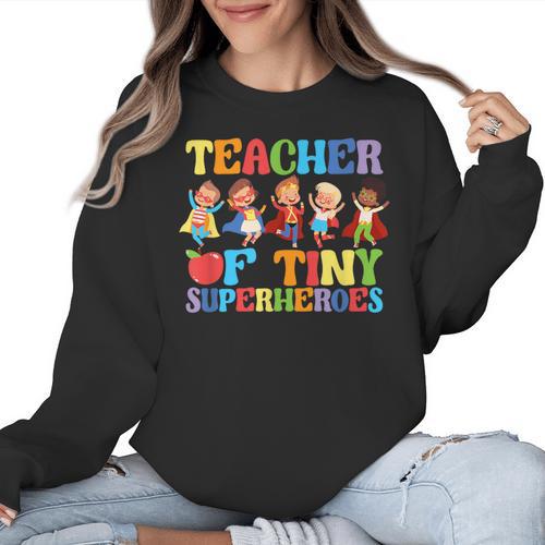 Teacher Of Tiny Superheroes Teach 100th Day Of School Women Crewneck Sweatshirt - teacherstshirts.com DE